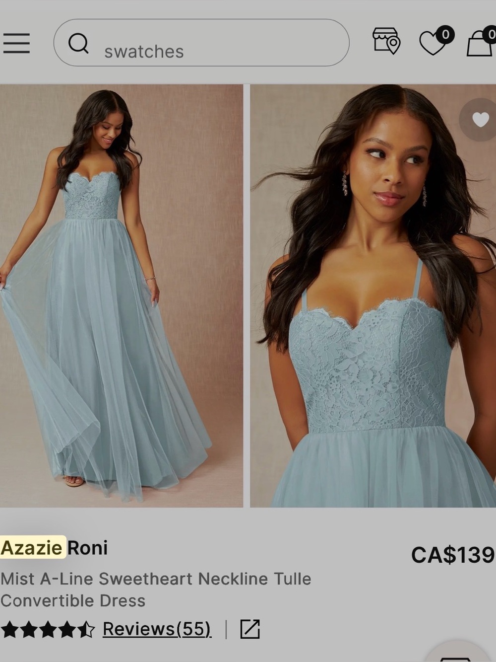 Azazie Strapless Lace Sweetheart Dress - Light Blue